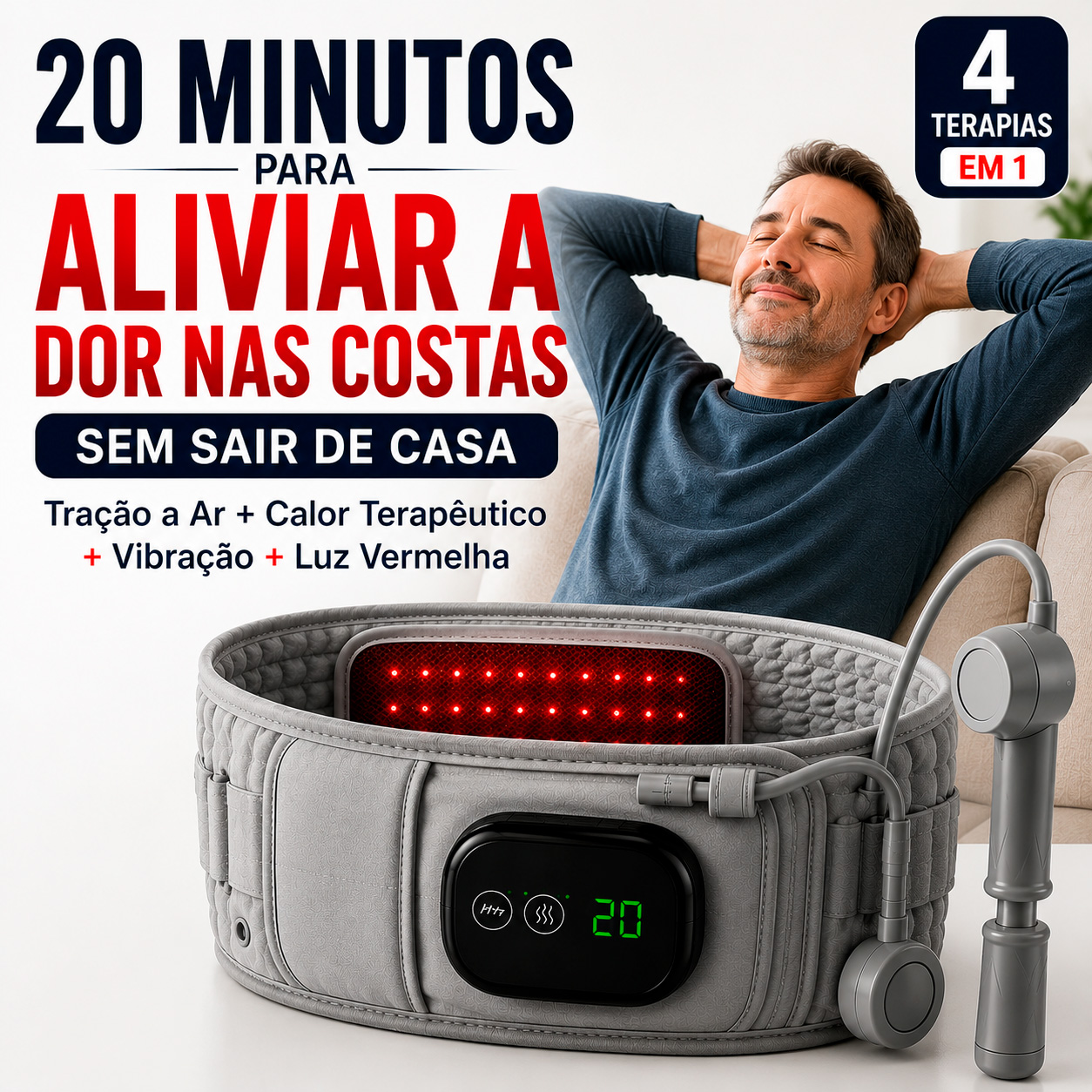 Sistema de Recuperação Lombar Pro Kinetech™ - Tração Pneumática, Calor Infravermelho e Massagem Vibratória 4-em-1